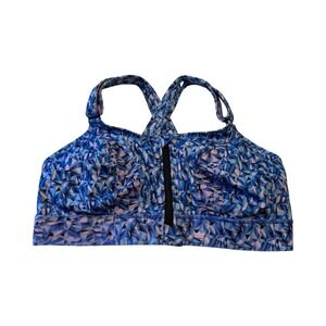 Shefit Ultimate Sports Bra Blue Purple Prism Print‎ Front Zip High Impact 3Luxe